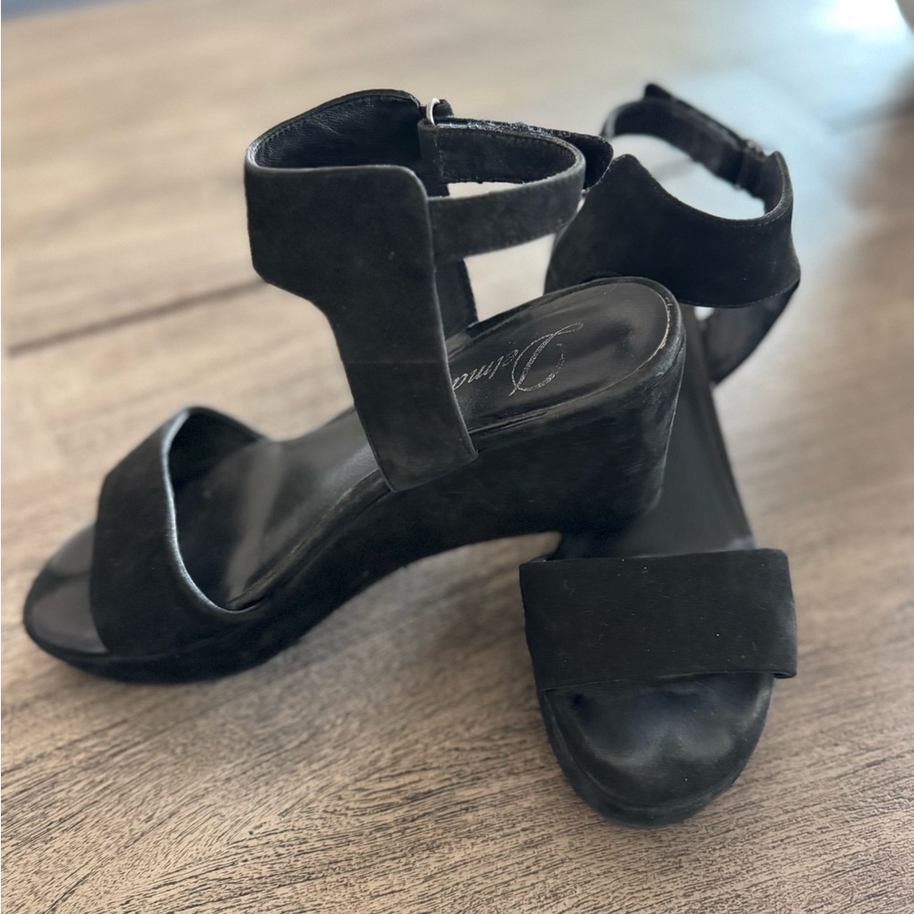 Delman Black Suede Heeled Sandals